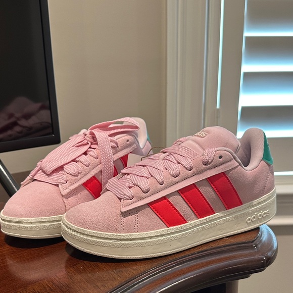 Adidas Pink and Red Sneakers with Green Accent - Picture 1 of 5
